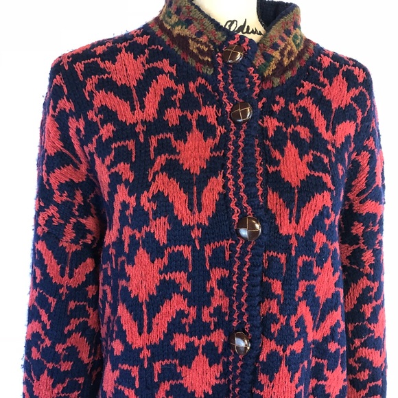 J.peterman Company sz m long batik sweater button - Picture 2 of 6
